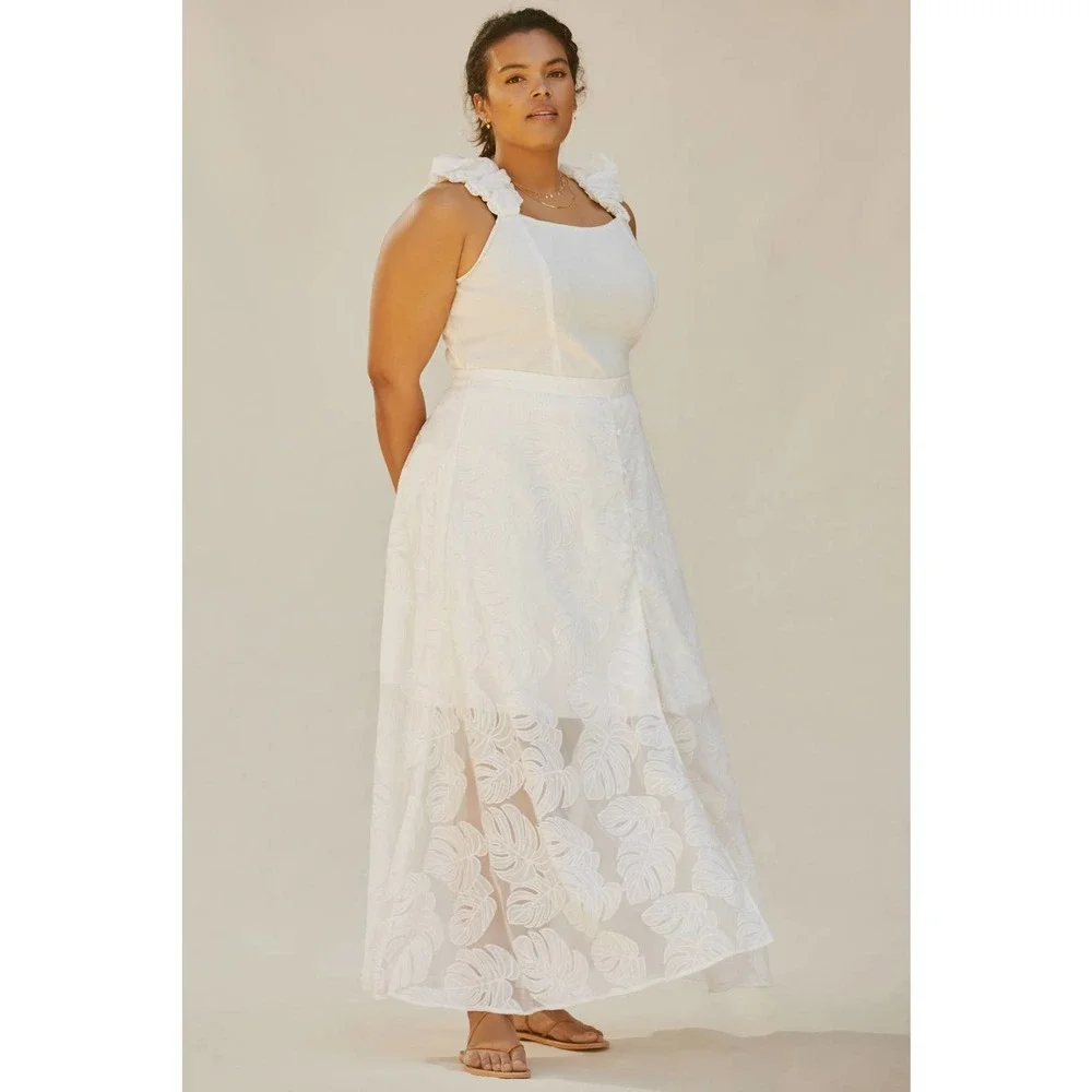New Anthropologie Hutch Deco Leaf Maxi Skirt $188 PLUS 1X White - Picture 5 of 10